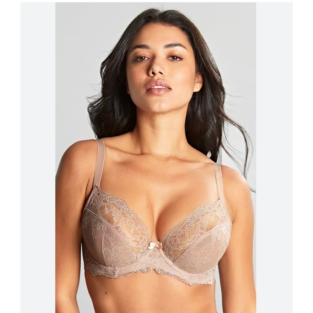 Panache Ana Plunge Bra Vintage 32DD Rose Lace Underwire Full Cup